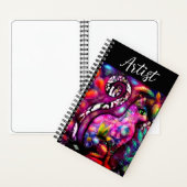 抽象芸術お洒落キティ猫フローラレッドグリーンピンク ノートブック (内側)