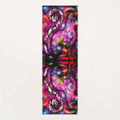 抽象芸術お洒落キティ猫フローラレッドグリーンピンク ヨガマット (正面)