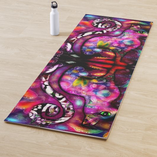 抽象芸術お洒落キティ猫フローラレッドグリーンピンク ヨガマット (インサイチュ)
