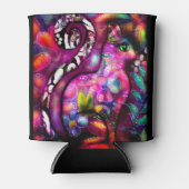 抽象芸術お洒落キティ猫フローラレッドグリーンピンク 缶クーラー (正面)