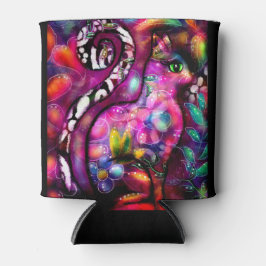 抽象芸術お洒落キティ猫フローラレッドグリーンピンク 缶クーラー