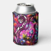 抽象芸術お洒落キティ猫フローラレッドグリーンピンク 缶クーラー (缶裏面)
