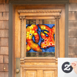 抽象芸術お洒落コイゴールドフィッシュオレンジブルーフローラ ウィンドウサイン