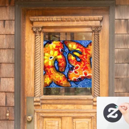 抽象芸術お洒落コイゴールドフィッシュオレンジブルーフローラ ウィンドウサイン (ホームデコレーション)