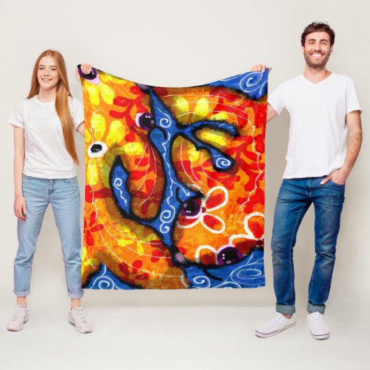 抽象芸術お洒落コイゴールドフィッシュオレンジブルーフローラ フリースブランケット (インサイチュ)
