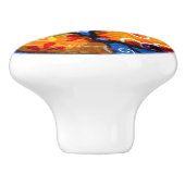 抽象芸術お洒落コイフィッシュブルーオレンジフローラ セラミックノブ (側面)