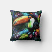 抽象芸術お洒落トゥーカンバードトゥーカンティール（緑がかった色）オレンジ クッション (正面)