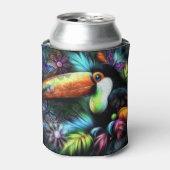 抽象芸術お洒落トゥーカンバードトゥーカンティール(緑がかった色)オレンジ 缶クーラー (缶正面)