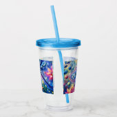 抽象芸術お洒落ドラゴンフライフローラティール（緑がかった色）ブルーピンク アクリルタンブラー (左)