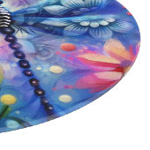 抽象芸術お洒落ドラゴンフライフローラティール（緑がかった色）ブルーピンク カッティングボード (角)