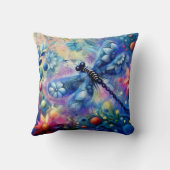 抽象芸術お洒落ドラゴンフライフローラティール（緑がかった色）ブルーピンク クッション (裏面)