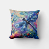 抽象芸術お洒落ドラゴンフライフローラティール（緑がかった色）ブルーピンク クッション (正面)