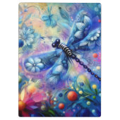 抽象芸術お洒落ドラゴンフライフローラティール（緑がかった色）ブルーピンク クリップボード (裏面)