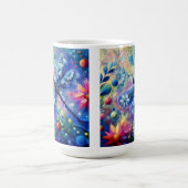 抽象芸術お洒落ドラゴンフライフローラティール(緑がかった色)ブルーピンク コーヒーマグカップ (中央)