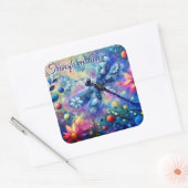 抽象芸術お洒落ドラゴンフライフローラティール（緑がかった色）ブルーピンク スクエアシール (封筒)