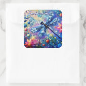 抽象芸術お洒落ドラゴンフライフローラティール（緑がかった色）ブルーピンク スクエアシール (バッグ)