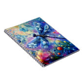 抽象芸術お洒落ドラゴンフライフローラティール(緑がかった色)ブルーピンク ノートブック (右側)