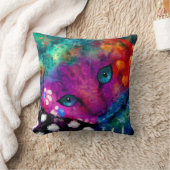 抽象芸術お洒落ドリーミーキティキャットティール（緑がかった色）パープル クッション (ブランケット)