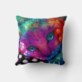 抽象芸術お洒落ドリーミーキティキャットティール（緑がかった色）パープル クッション (裏面)