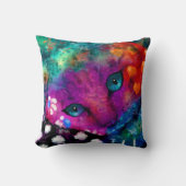 抽象芸術お洒落ドリーミーキティキャットティール（緑がかった色）パープル クッション (正面)