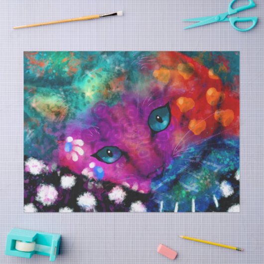 抽象芸術お洒落ドリーミーキティ猫デコップページ 薄葉紙 (クラフト)