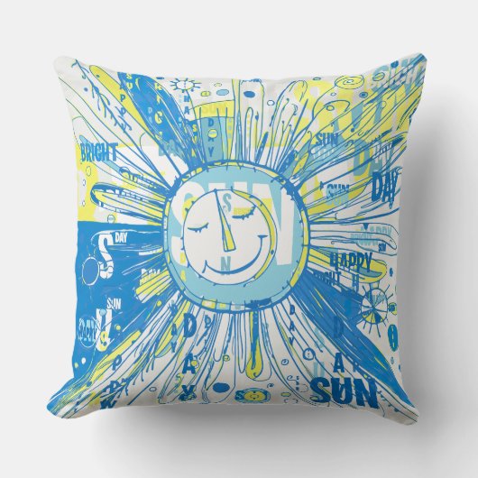 抽象芸術お洒落ハッピーサンワードアート クッション (正面)
