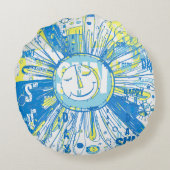 抽象芸術お洒落ハッピーサンワードアート ラウンドクッション (裏面)