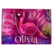 抽象芸術お洒落ピンクフラミンゴパーソナライズされた ラージペーパーバッグ (裏面)