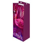 抽象芸術お洒落ピンクフラミンゴパーソナライズされた ワインギフトバッグ (裏面アングル)