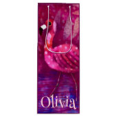 抽象芸術お洒落ピンクフラミンゴパーソナライズされた ワインギフトバッグ (正面)