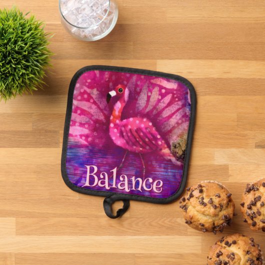抽象芸術お洒落ピンクフラミンゴパーソナライズされた 鍋敷き (トップダウン)