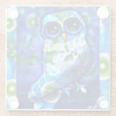 抽象芸術お洒落フクロウフローラフラワーブルーグリーン ガラスコースター (裏面)