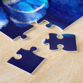 抽象芸術お洒落フクロウフローラブルーグリーン ジグソーパズル (側面)