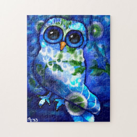 抽象芸術お洒落フクロウフローラブルーグリーン ジグソーパズル (縦)