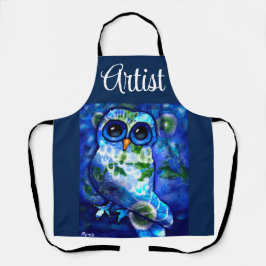 抽象芸術お洒落フクロウブルーグリーンフローラ エプロン