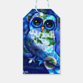抽象芸術お洒落フクロウブルーグリーンフローラ ギフトタグ