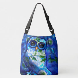 抽象芸術お洒落フクロウブルーグリーンフローラ クロスボディバッグ