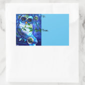 抽象芸術お洒落フクロウブルーグリーンフローラ 長方形シール (バッグ)