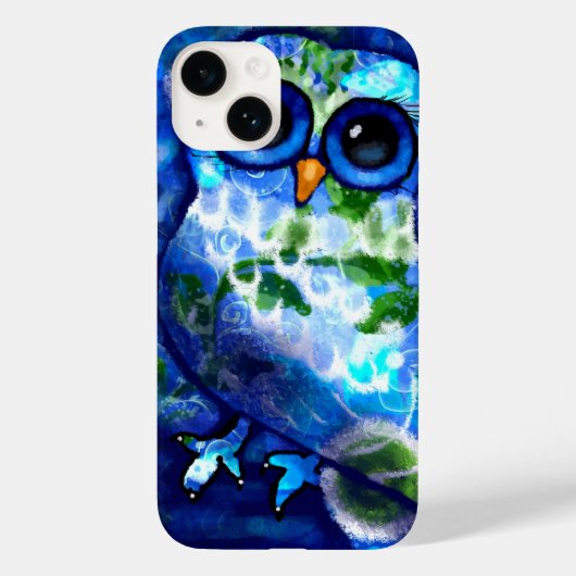 抽象芸術お洒落フクロウブルーグリーンフローラ Case-Mate iPhoneケース (裏面)