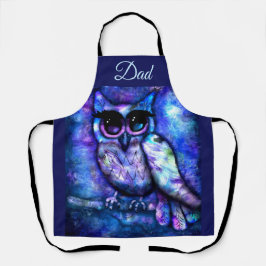 抽象芸術お洒落フクロウ大目ブルーパープル エプロン