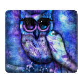 抽象芸術お洒落フクロウ大目ブルーパープル カッティングボード (正面)