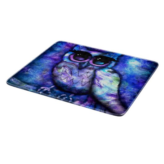 抽象芸術お洒落フクロウ大目ブルーパープル カッティングボード (角)