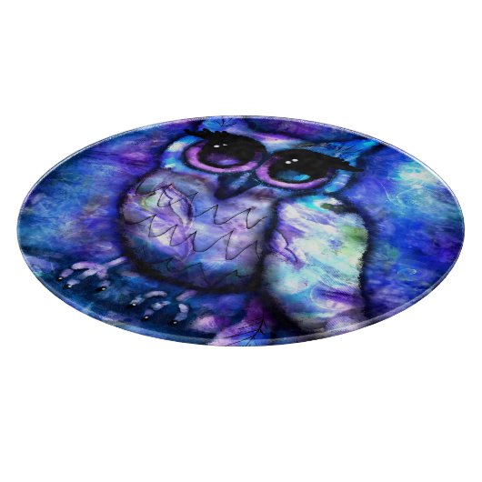 抽象芸術お洒落フクロウ大目ブルーパープル カッティングボード (角)