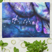 抽象芸術お洒落フクロウ大目ブルーパープル キッチンタオル (折り畳み)