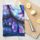 抽象芸術お洒落フクロウ大目ブルーパープル キッチンタオル (四つ折り)