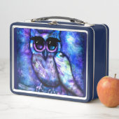 抽象芸術お洒落フクロウ大目ブルーパープル メタルランチボックス (インサイチュ)