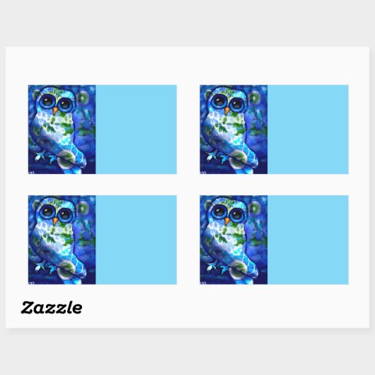 抽象芸術お洒落フクロウ鳥フローラブルーグリーン 長方形シール (シート)