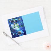 抽象芸術お洒落フクロウ鳥フローラブルーグリーン 長方形シール (封筒)