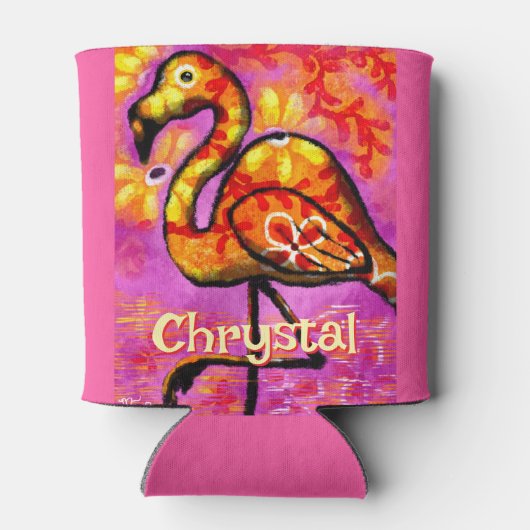 抽象芸術お洒落フラミンゴパーソナライズされたドリ 缶クーラー (裏面)