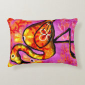 抽象芸術お洒落フラミンゴピンクイエローフローラ アクセントクッション (正面)